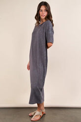 VERY J Plus Size Mineral Washed Casual Comfy Midi Dress OutfitFlow